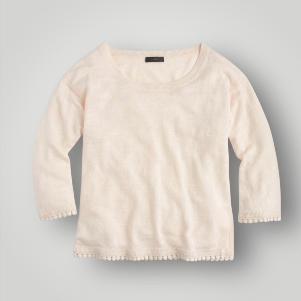 J. Crew Linen sweater with pom-pom trim